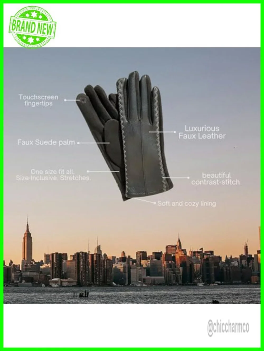 Faux Leather Gloves with Touchscreen Fingertips